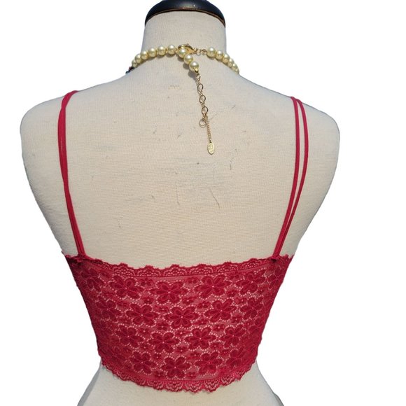Bralette Lace Floral Spaghetti Straps V Neck Two Blue Red Womans Size Medium - Picture 4 of 13